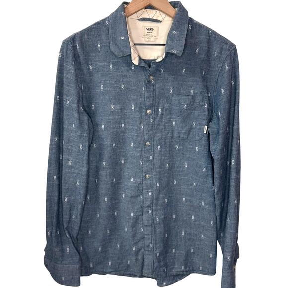 Vans Other - VANS Chambray Button Down Shirt Men's M Blue Embroidered Casual Hippie Skater